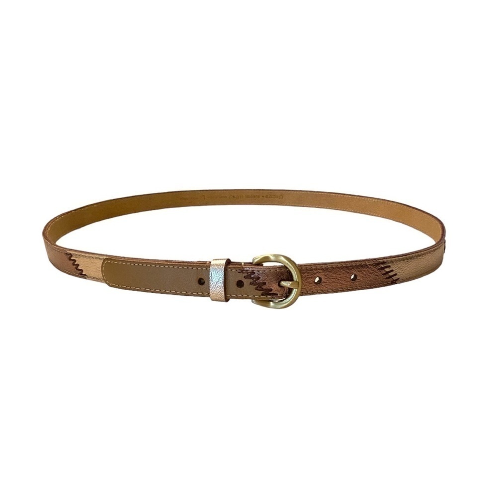 Chico’s Leather Metallic Tan Gold Bronze Belt with Gold Hardware - Size Large